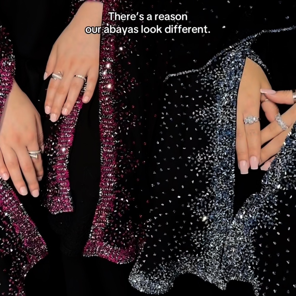 Luxury Handcrafted Black Abaya with Pink and Silver embellishments by Al Hayajab